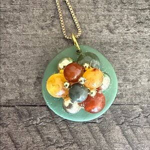 Handmade Polymer Clay with Multicolor Beaded Pendant Necklace